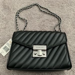 NWT Michael Kors Medium Rose Faux Leather Black Shoulder Bag